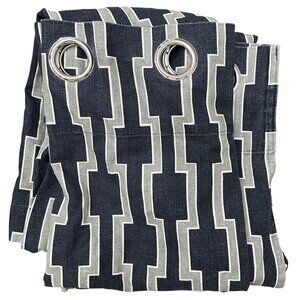 West Elm Wallpaper Print Window Curtain Panel Grommet Linen Cotton Blue 48"x108"